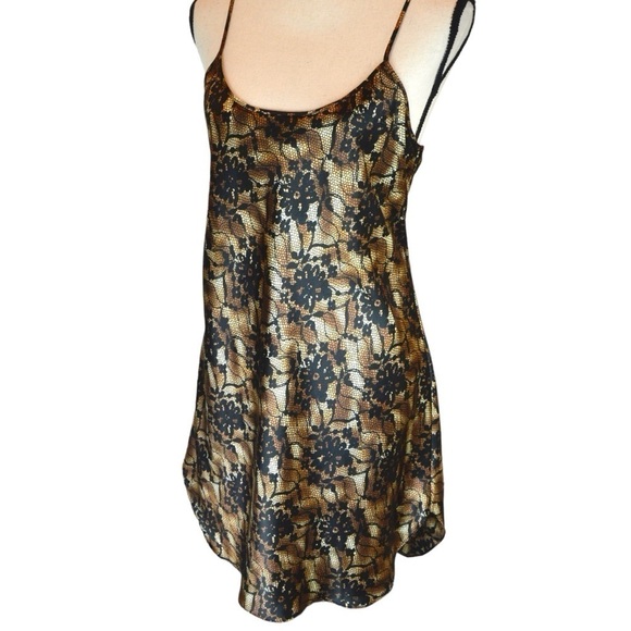 Secret Treasures Black & Gold/Tan Chemise Slip Dress, Medium - Picture 1 of 7